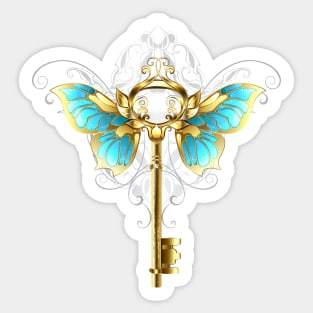 Golden Key with Butterfly Wings ( Gold key ) Sticker